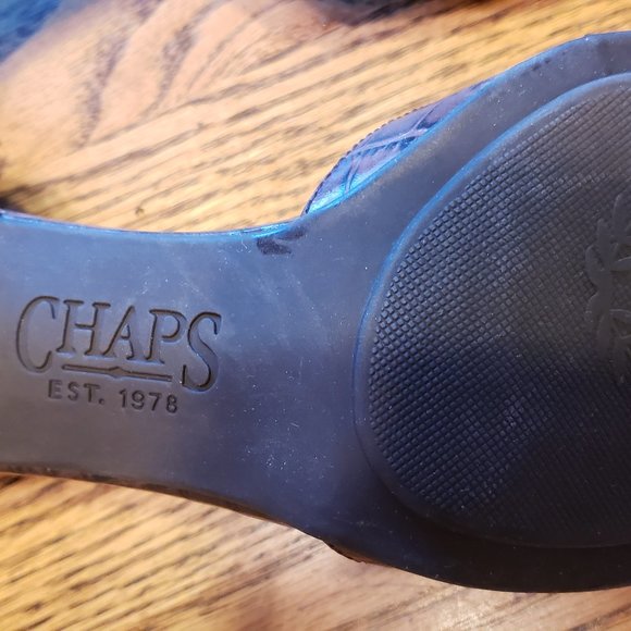 Ralph Lauren Chaps Women's 8.5 Brown Leather Pumps Croc Peep Toe Heels - Picture 4 of 8